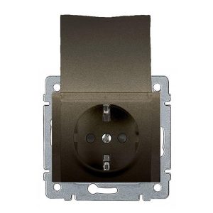 Розетка немецкий стандарт - 2К+3 - с защитными шторками - с крышкой - лицевая панель тёмная бронза - Galea Life — изображение 1