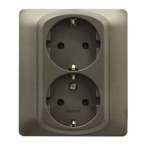 Двойная розетка - 2х2К+3 - винтовые клеммы - с защитными шторками в сборе - Тёмная бронза - Galea Life — изображение 1