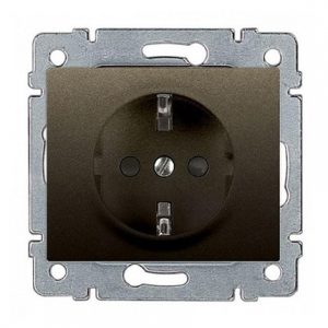 Розетка немецкий стандарт - 2К+3 - с защитными шторками - лицевая панель тёмная бронза - Galea Life — изображение 1