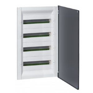 Распределительный щиток Practibox3 скрытого монтажа - IP 40 - IK 07 - 4 рейки - 72 модуля - с клеммниками заземления и нейтрали - прозрачная дверь — изображение 1