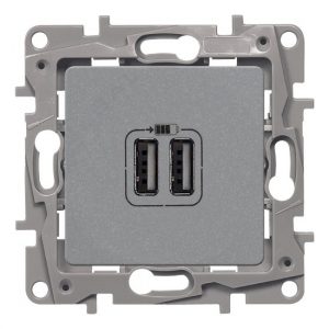 Зарядное устройство с двумя USB-разьемами 240В/5В 2400мА, Алюминий. Etika — изображение 1