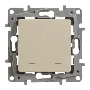 Переключатель двухклавишный с подсветкой 10AX автоматические клеммы, Слоновая кость. Etika — изображение 1