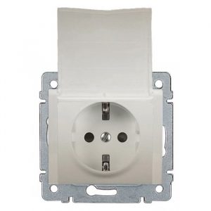 Розетка немецкий стандарт - 2К+3 - с защитными шторками - с крышкой - лицевая панель жемчуг - Galea Life — изображение 1