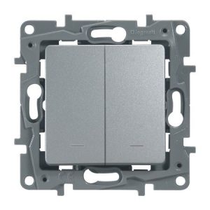 Переключатель двухклавишный с подсветкой 10AX автоматические клеммы, Алюминий. Etika — изображение 1