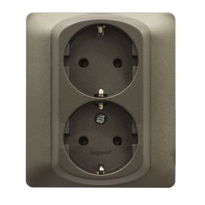 Двойная розетка - 2х2К+3 - автоматические клеммы - с защитными шторками в сборе - Тёмная бронза - Galea Life — изображение 1