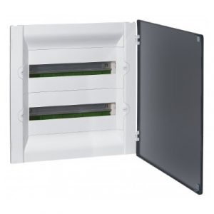 Распределительный щиток Practibox3 скрытого монтажа - IP 40 - IK 07 - 2 рейки - 36 модулей - с клеммниками заземления и нейтрали - прозрачная дверь — изображение 1