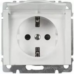 Розетка немецкий стандарт - 2К+3 - с защитными шторками - с крышкой - белая лицевая панель - Galea Life — изображение 1