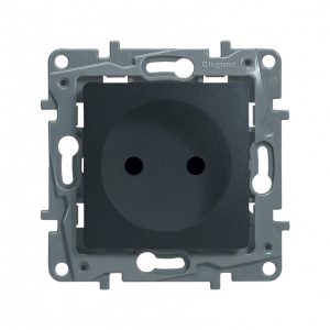 Розетка 2К+З со шторками - немецкий стандарт - винтовые зажимы - 16 А - 250 В~ - Антрацит - Etika — изображение 1