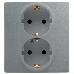 Розетка 2 x 2К+З - немецкий стандарт - винтовые зажимы - 16 А - 250 В~ - Алюминий - Etika — изображение 1
