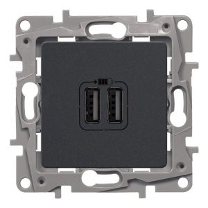 Зарядное устройство с двумя USB-разьемами 240В/5В 2400мА, Антрацит. Etika — изображение 1