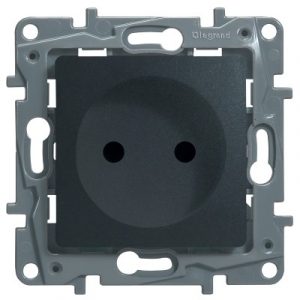 Розетка 2 Контакта (без заземления) винтовые зажимы со шторками, 16 АХ, Антрацит. Etika — изображение 1